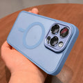 Magnetic matte semi transparent hard PC iPhone case in black, green, or far peak blue