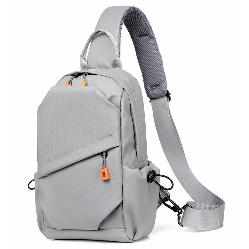 Men's black and grey waterproof polyester crossbody bag with single shoulder strap