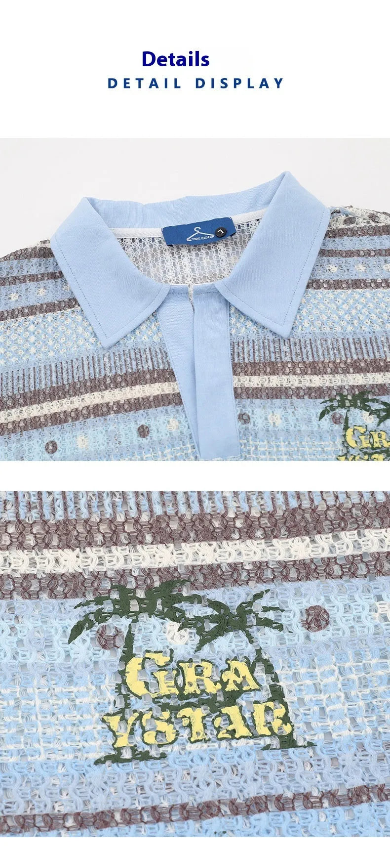 Men's blue printed casual shirt with short sleeves and loose fit