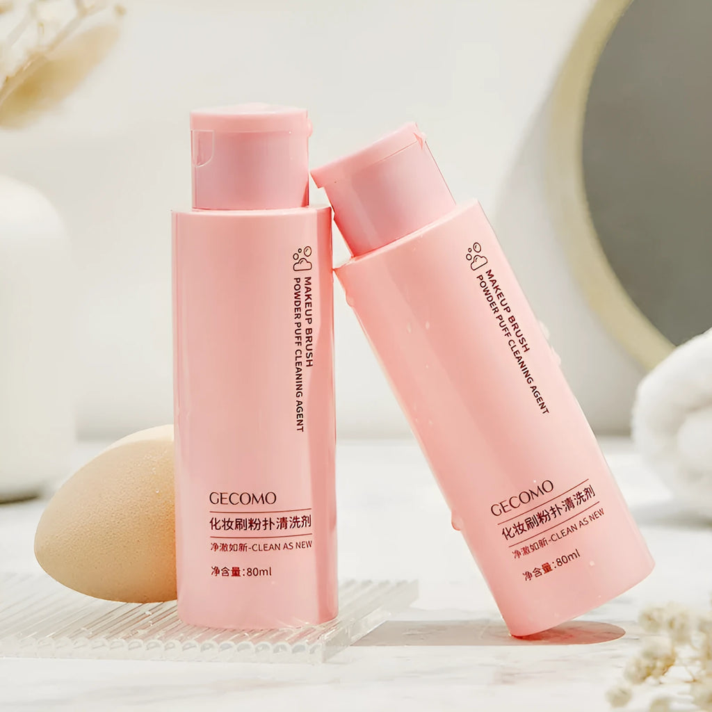 Makeup brush and sponge cleaner kit with 80ml detergent bottle and 75ml wash-free spray.