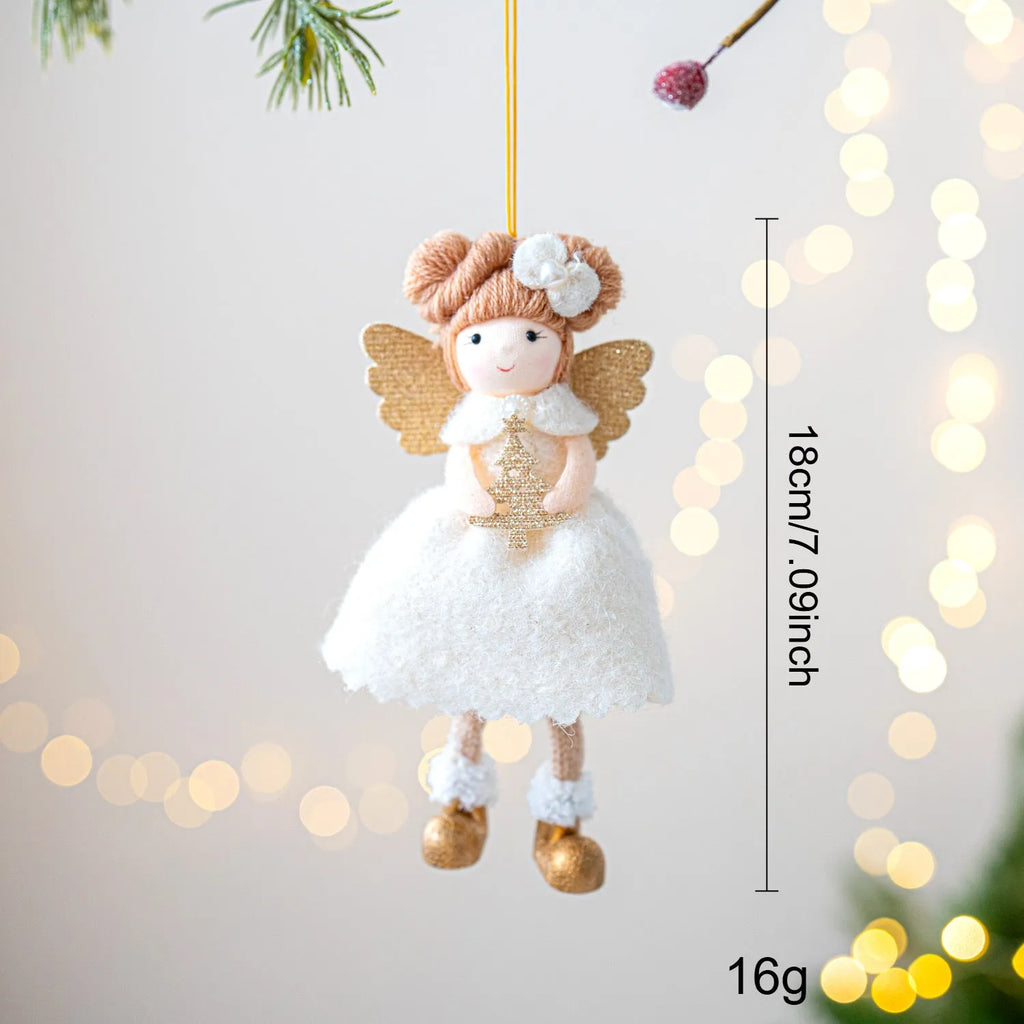 Pink and white cloth Christmas angel wings plush pendant decorative hanging