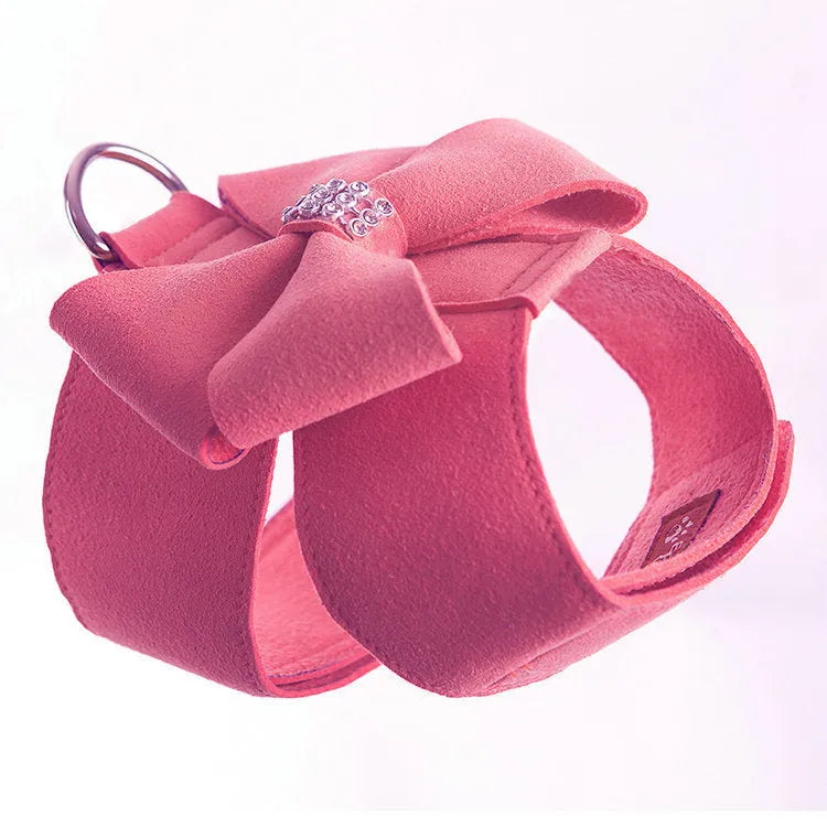 Cute bowknot puppy chest strap harness in microfiber with pink, blue, and orange colour options