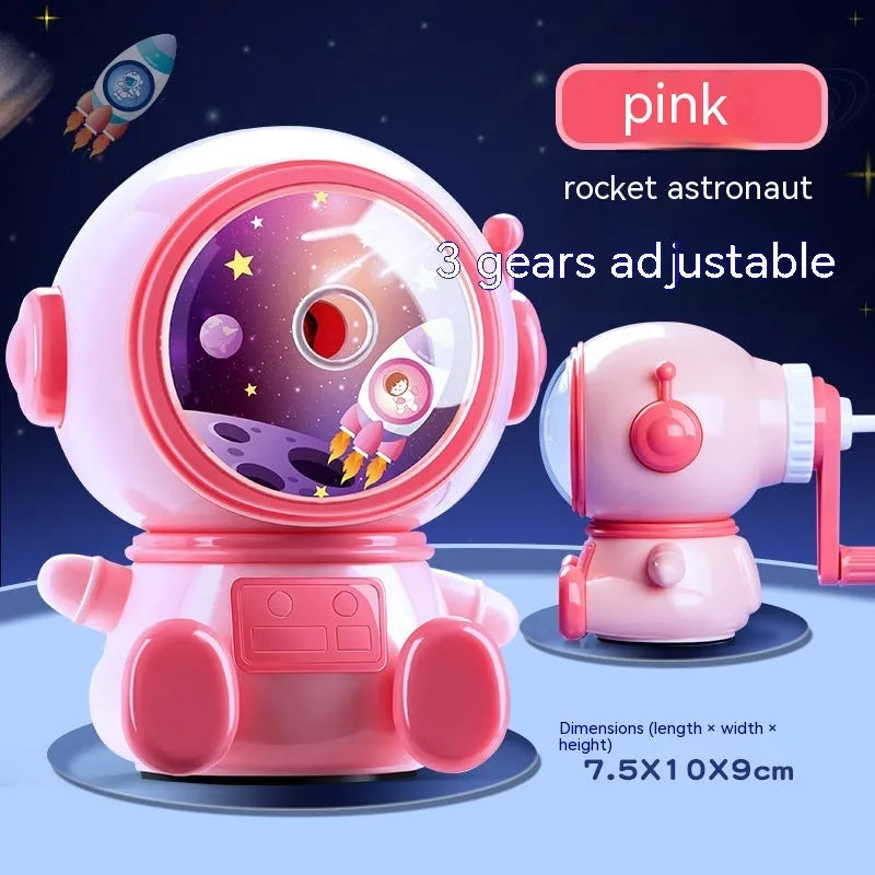 Children's astronaut cartoon manual pencil sharpener in blue or pink colour options
