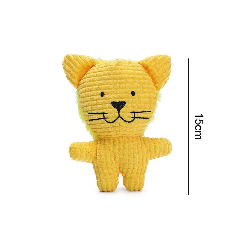 Colourful animal-shaped plush dog chew toy with squeaker for small dogs.