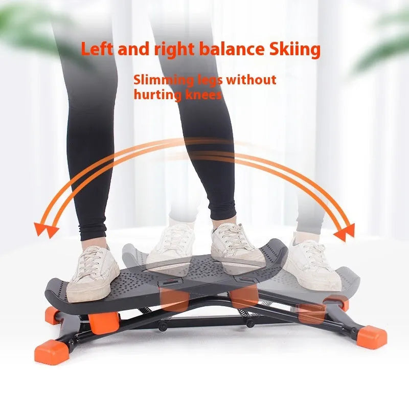 JS101A black mini fitness skiing machine with elastic hand straps, compact home exercise equipment
