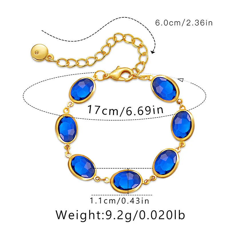 Women's geometric ellipse bracelet with glass inlay embroidery on 18K copper in blue colour option