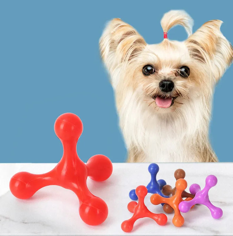 Silicone three-legged chew toy for small medium dogs in various colours