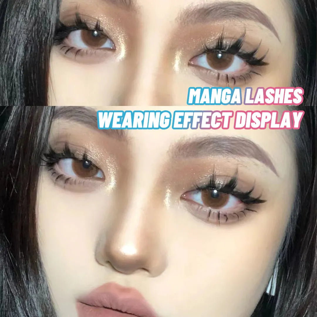 Manga false eyelashes set showing 007, 008 and 009 natural wispy styles for anime cosplay