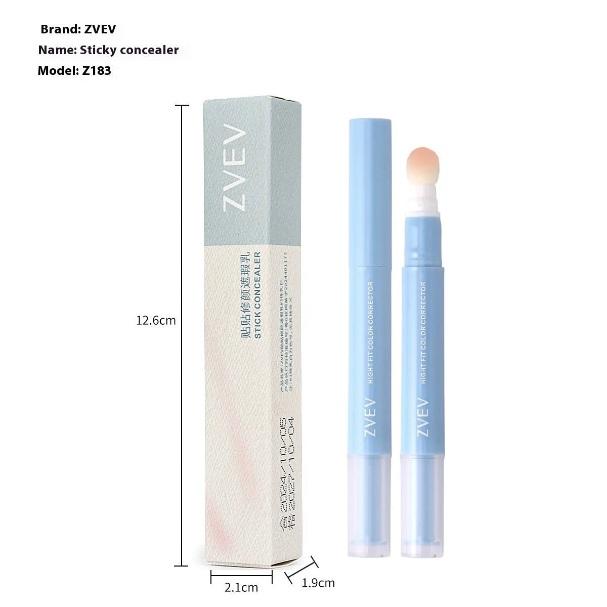 Concealer cream with sponge brush applicator showing three colour shade options