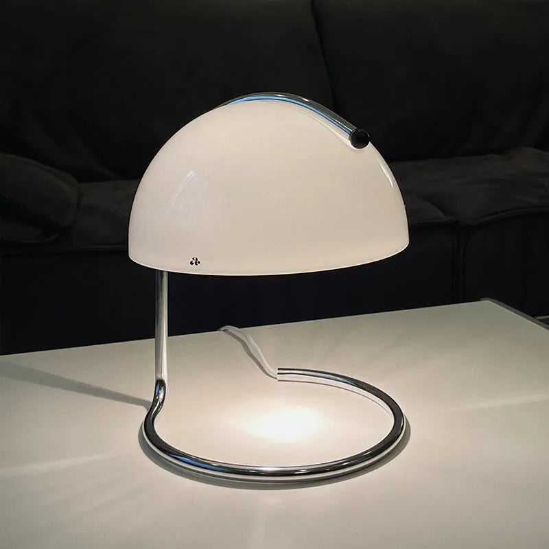 Bedroom bedside atmosphere lamp with metal holder and tan cloth shade
