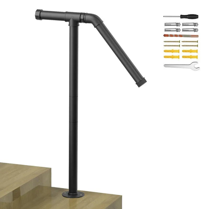 Black metal ladder support for American minimalist household staircase
