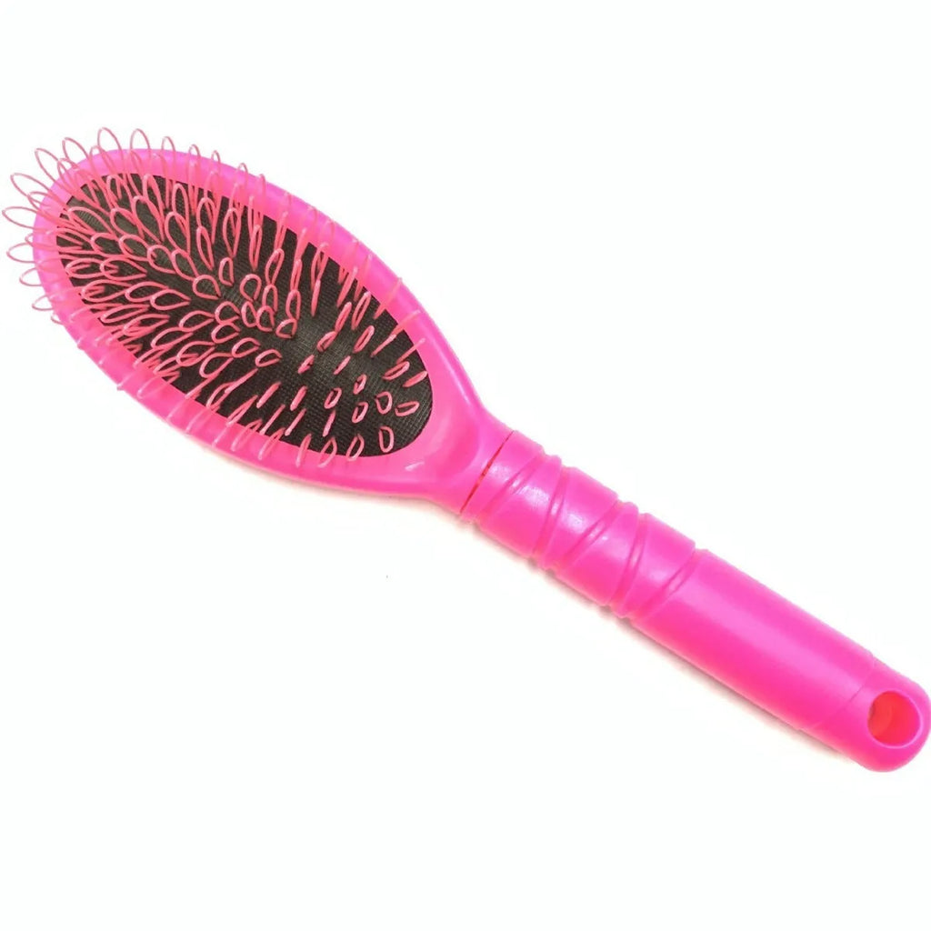 Black and pink ring tooth plastic comb for hair extensions, shown with measurements.