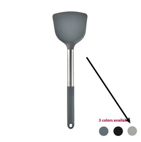 12-piece silicone kitchen utensil set with rotating storage bucket in black, includes spatula, ladel, and cooking tools