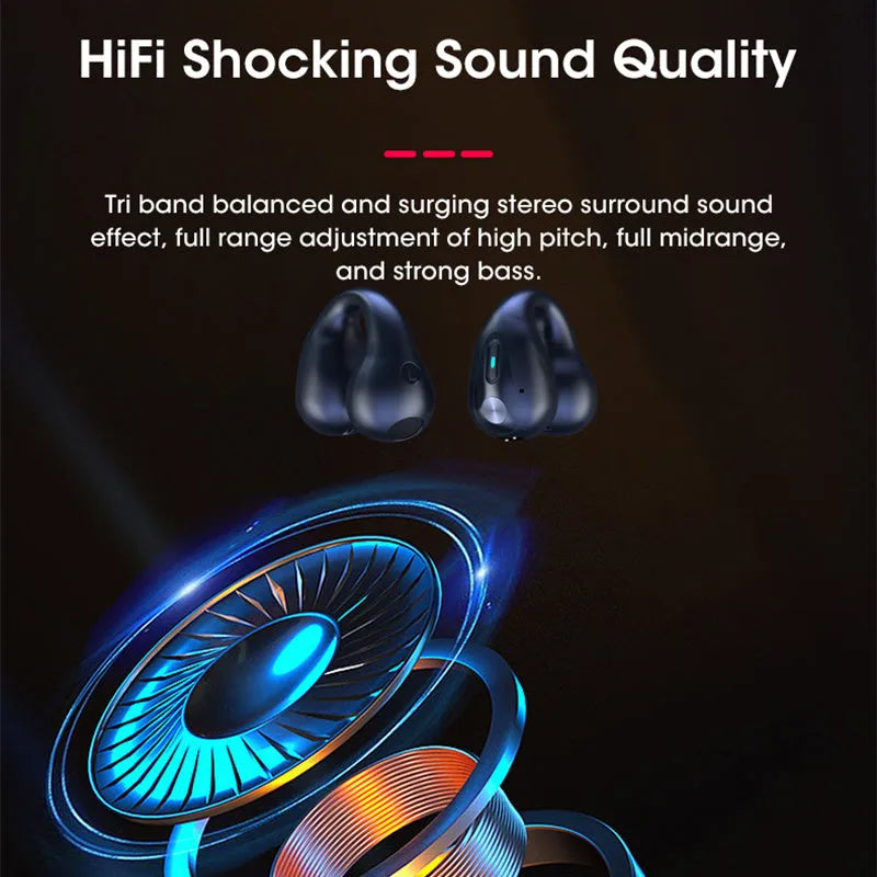 Bone conduction Bluetooth headset with ear clip design in black, white, or khaki colour options