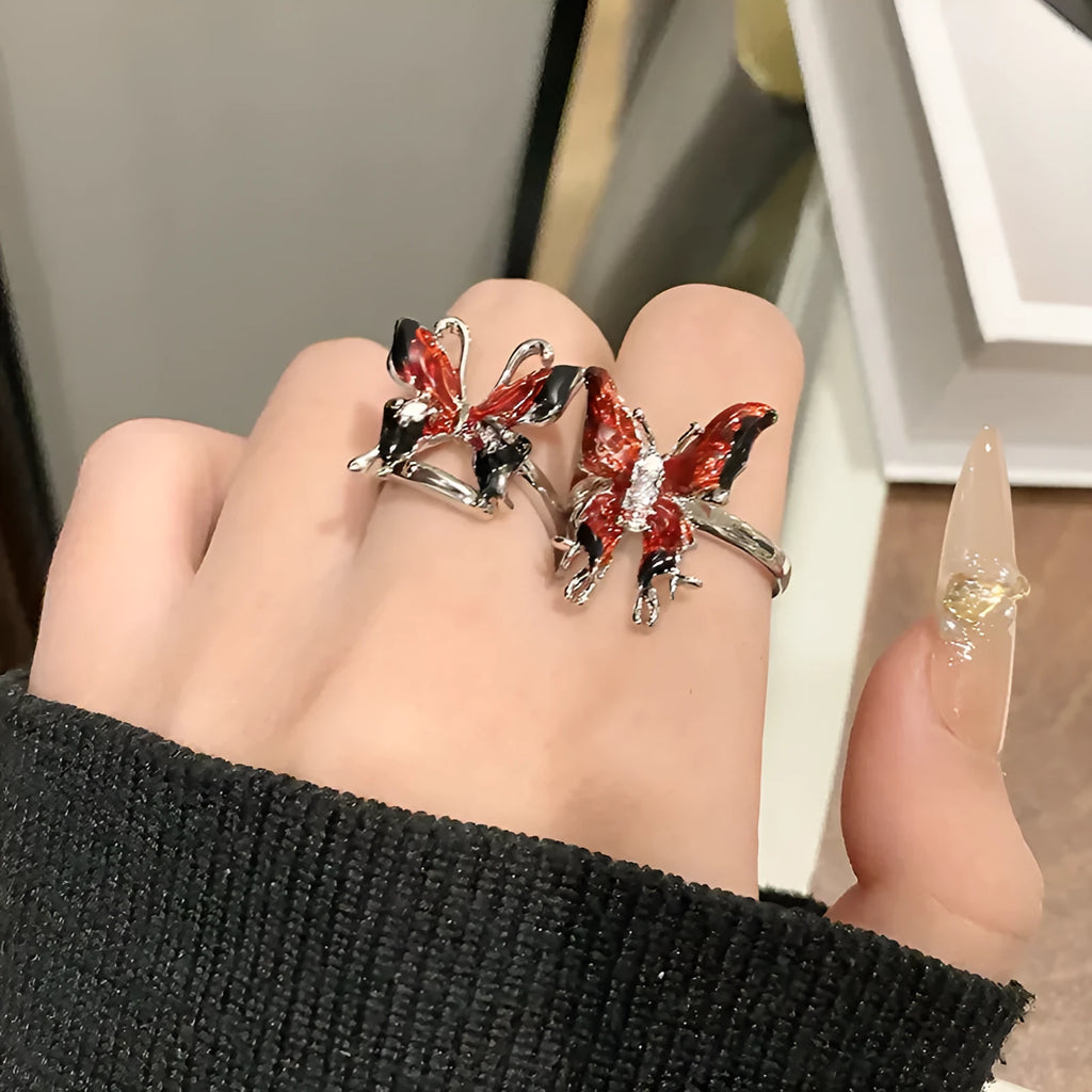 Creative butterfly women's copper ring with Chinese patterns in various colour options
