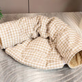 Cloth cat nest pet bed in khaki, grey or British Plaid with boredom toy facility