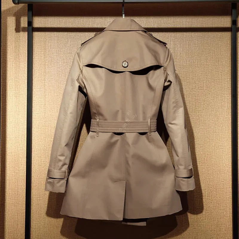 Women's khaki double-breasted trench coat with flight sleeves, British style