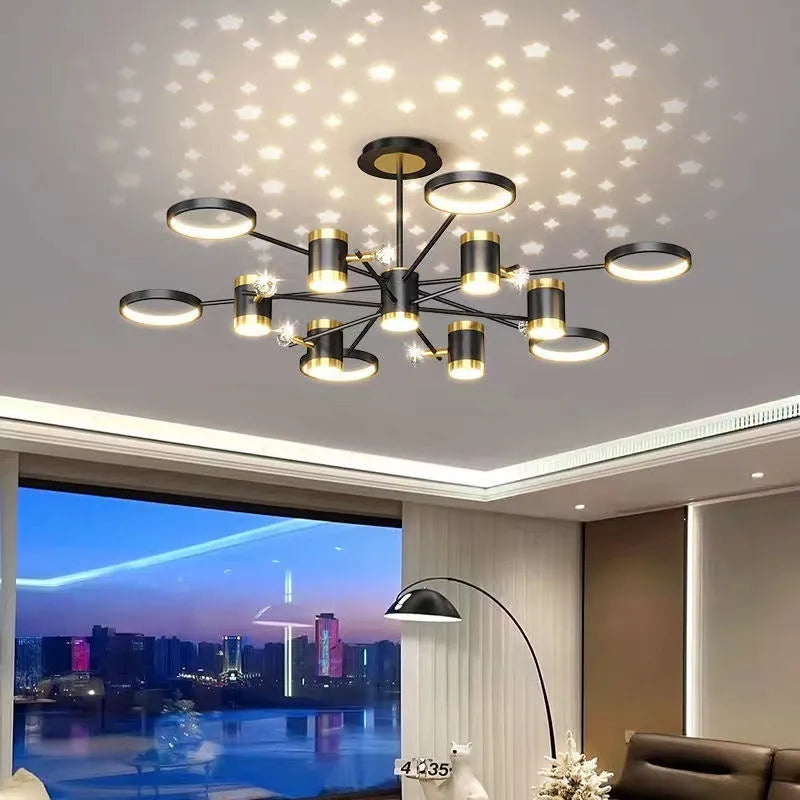 Black iron pendant lamp chandelier with 13 heads and remote control
