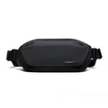 Black men's messenger bag made from Oxford cloth with a one-shoulder strap and street style details.