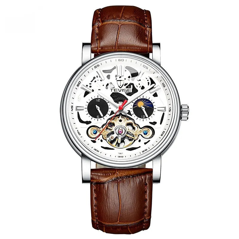 Men's waterproof mechanical watch with luminous tourbillon design in black colour option