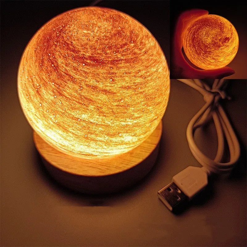 Modern planet-shaped USB night light with soft glow and dimming control