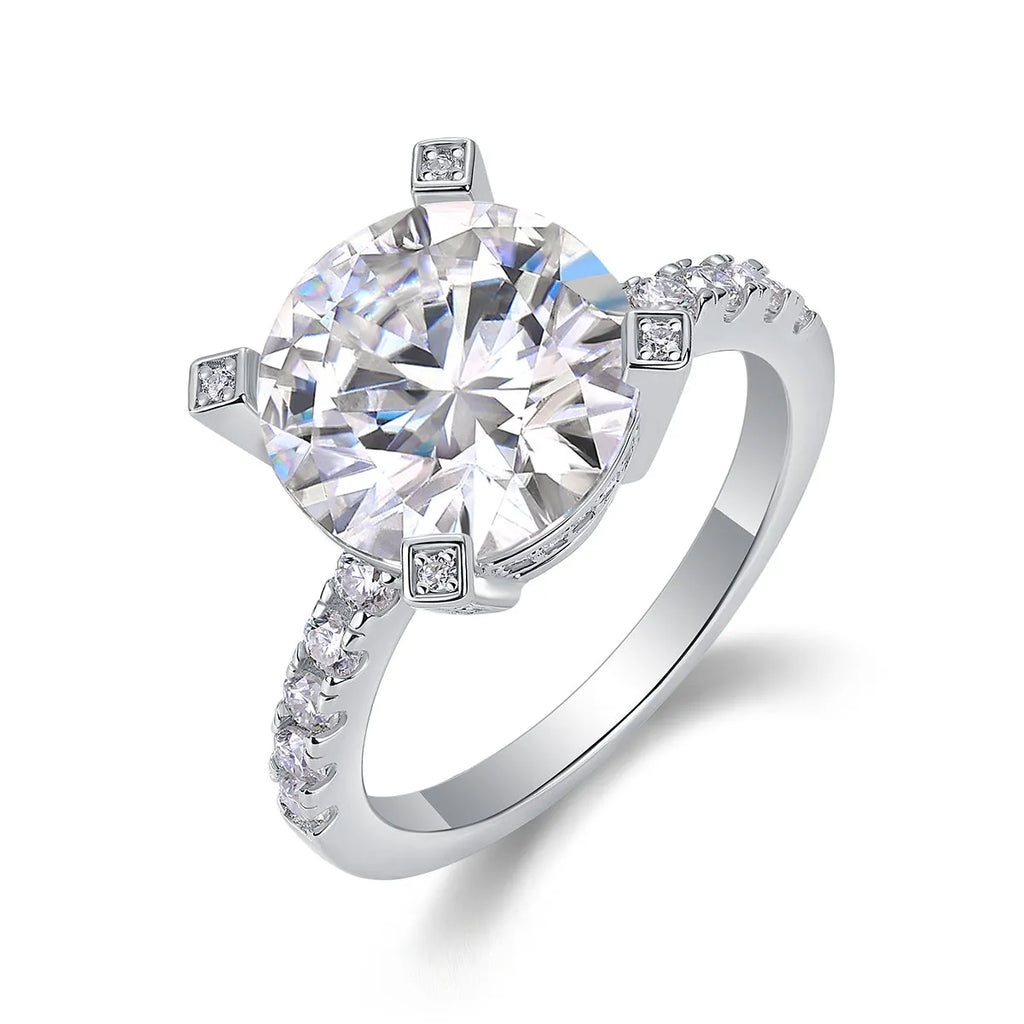 5 carat moissanite ring set in S925 silver with gold plating, sizes 5 to 9, with GRA certificate and gift box