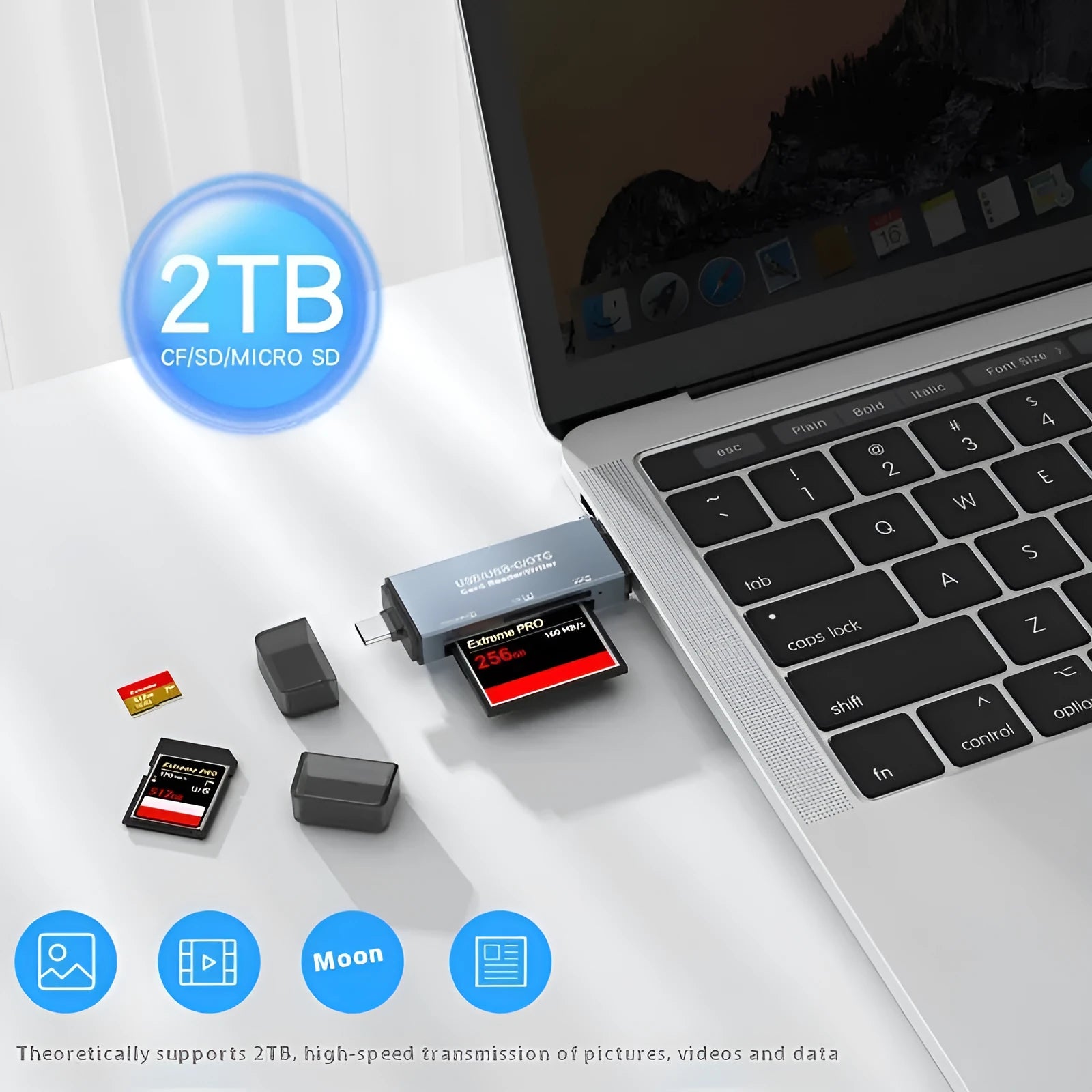 CF SD TF three-in-one USB card reader with aluminium alloy housing for computer and mobile device data transfer