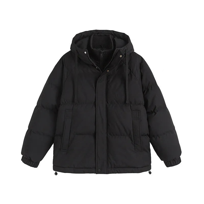Loose winter cotton coat in solid colour with side seam pockets and cardigan styling