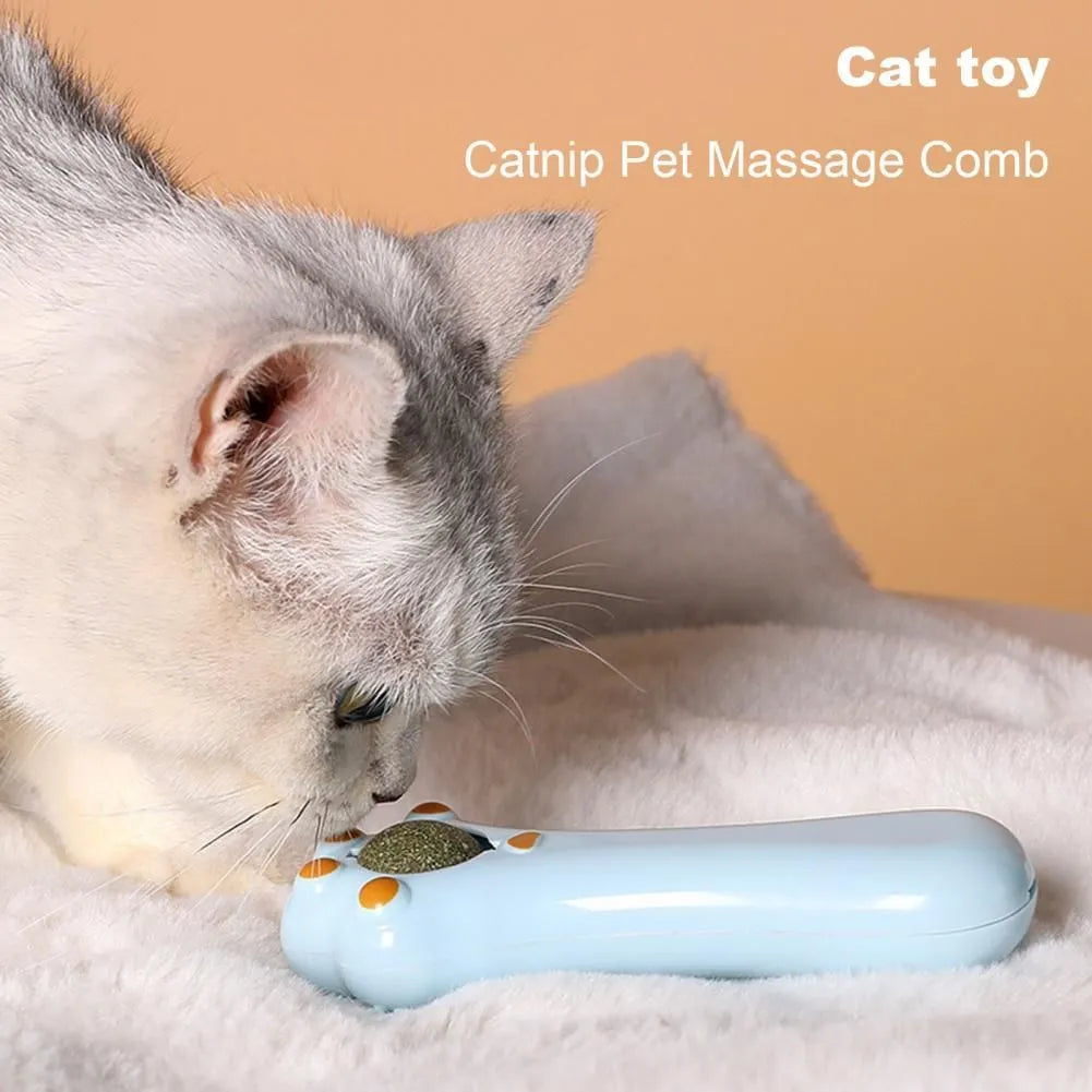 Cartoon design cat toy massage comb with dental cleaning ridges and catnip compartment