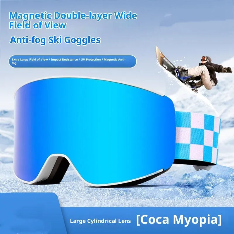 Spherical ski goggles with double-layer anti-fog lens, TPU frame, and PC lens in six colour options