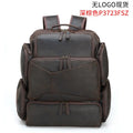 Dark brown genuine leather backpack for men with 17-inch laptop compartment and multiple internal organisers
