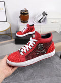 Men's black genuine leather high top skeleton shoes with lace-up closure and round toe