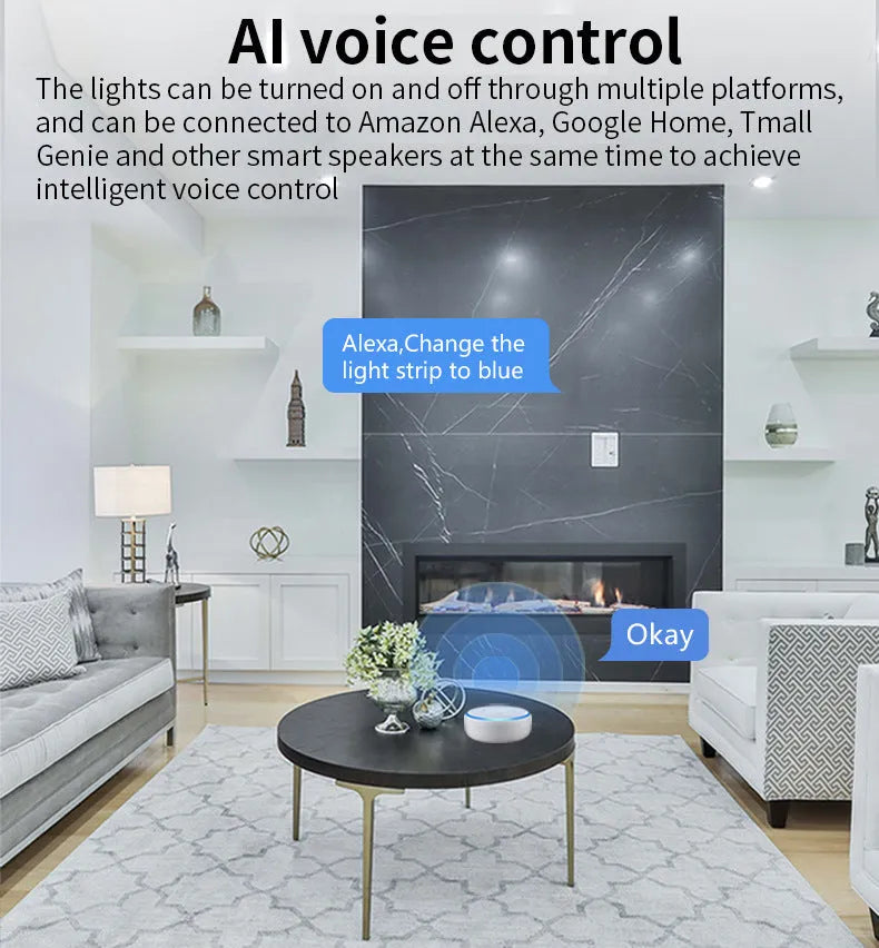 GU10 smart spotlight bulb with Wi-Fi and voice control, showing RGBCCT lighting capabilities