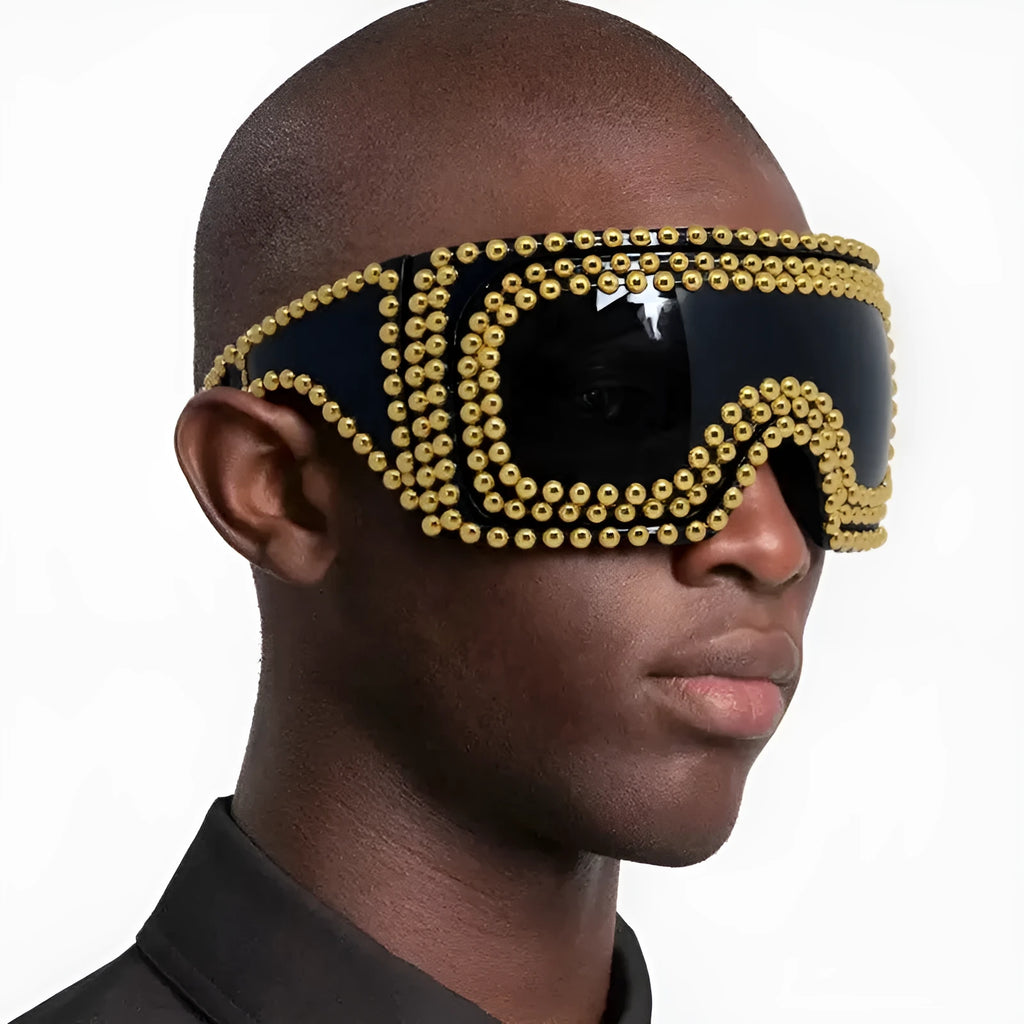 Men's personality punk sunglasses with large square rim frame and rivet detailing