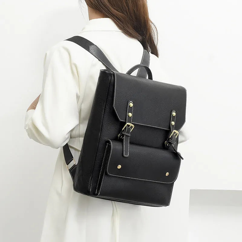 Korean style retro backpack in soft PU material showing ventilation features