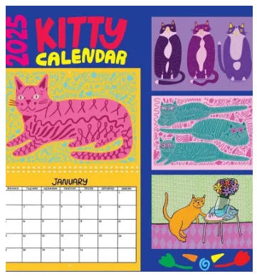 Cat-themed illustrated wall calendar for 2024 or 2025 year planning