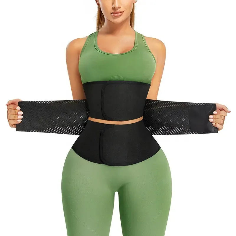 Black polyester fitness waistband tight belly band with size label S to XXXL