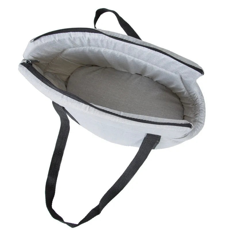 Portable mesh pet carrier bag for small dogs and cats, foldable travel bag in grey or red