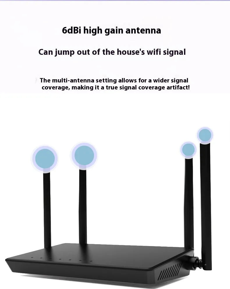 Portable home WiFi router with bare metal case in black or white colour showing rear panel with five connection ports