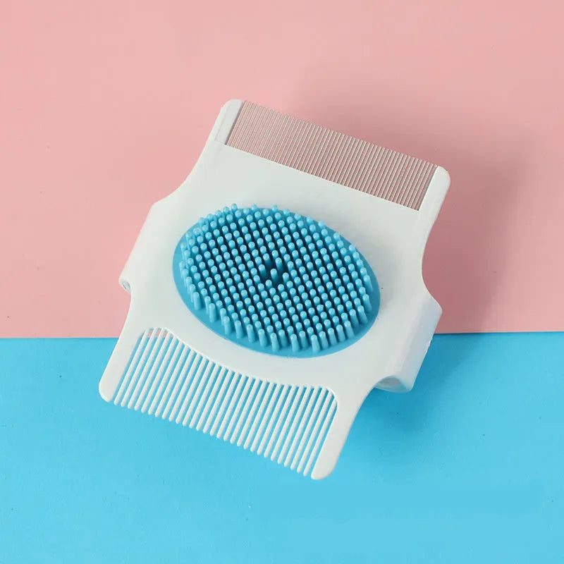 Blue and green multifunctional pet comb with floating teeth for hair removal and massage