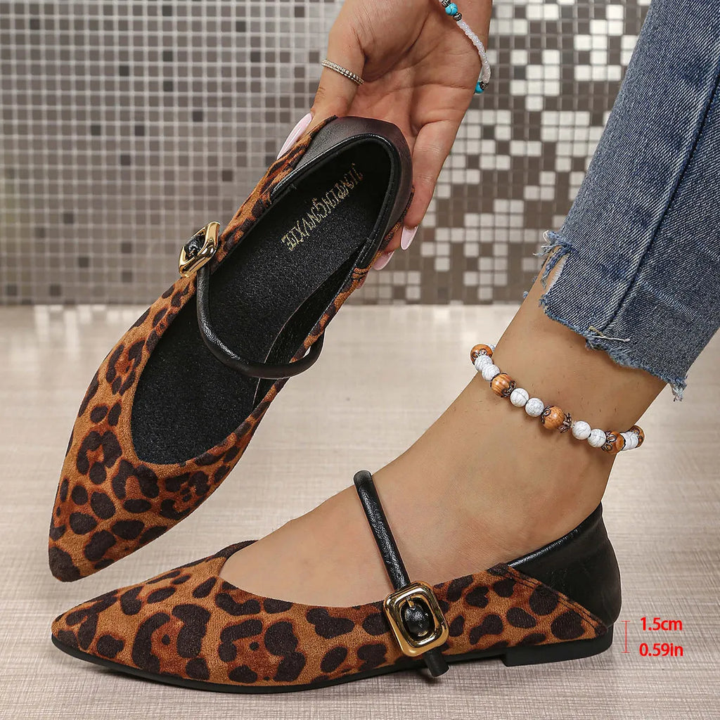 Large size flat bottom casual suede work shoes for women with buckle fastening in black