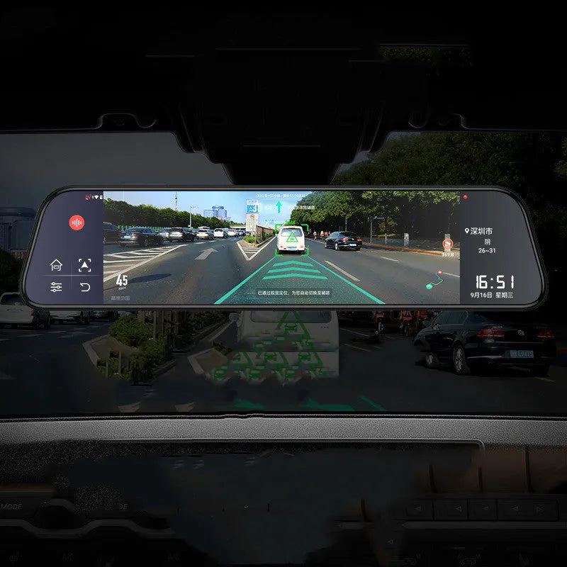 12-inch rearview mirror tachograph dual lens touchscreen GPS Bluetooth reversing image front rear video 12V plastic