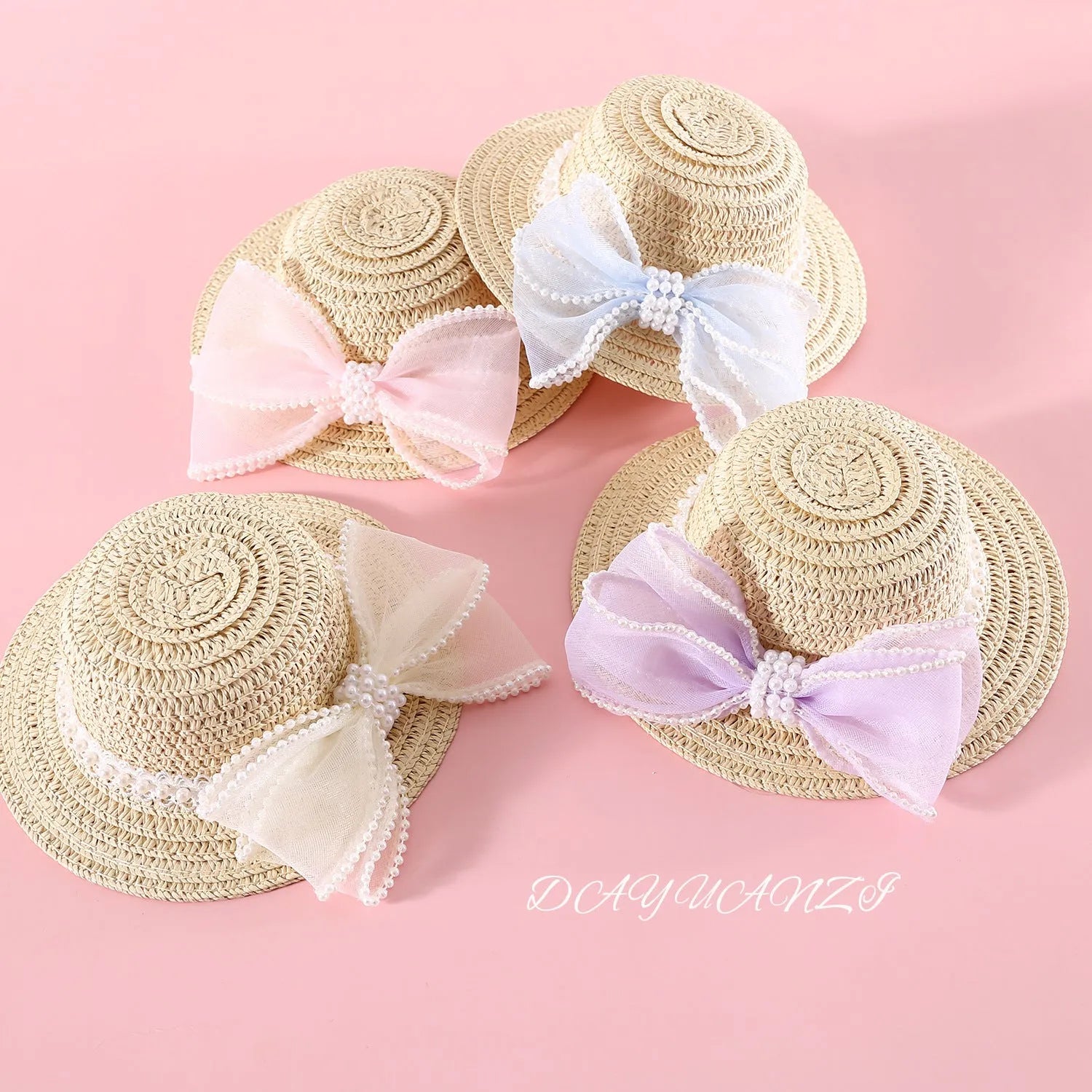 Woven Lafite leaves cat hat in princess style with pearl butterfly decoration for pet fancy dress