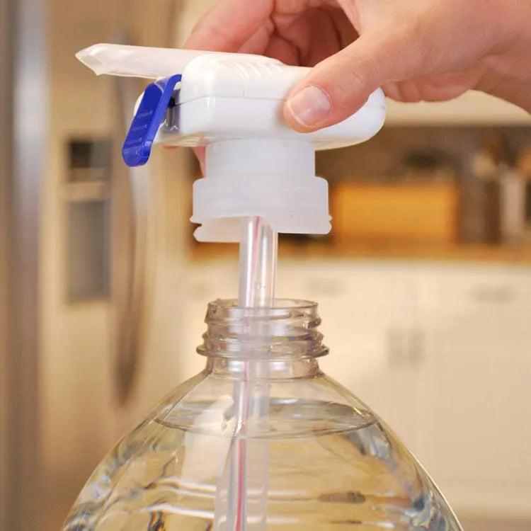 Manual beverage pumping device with silicone straws and press handle in blue or white options