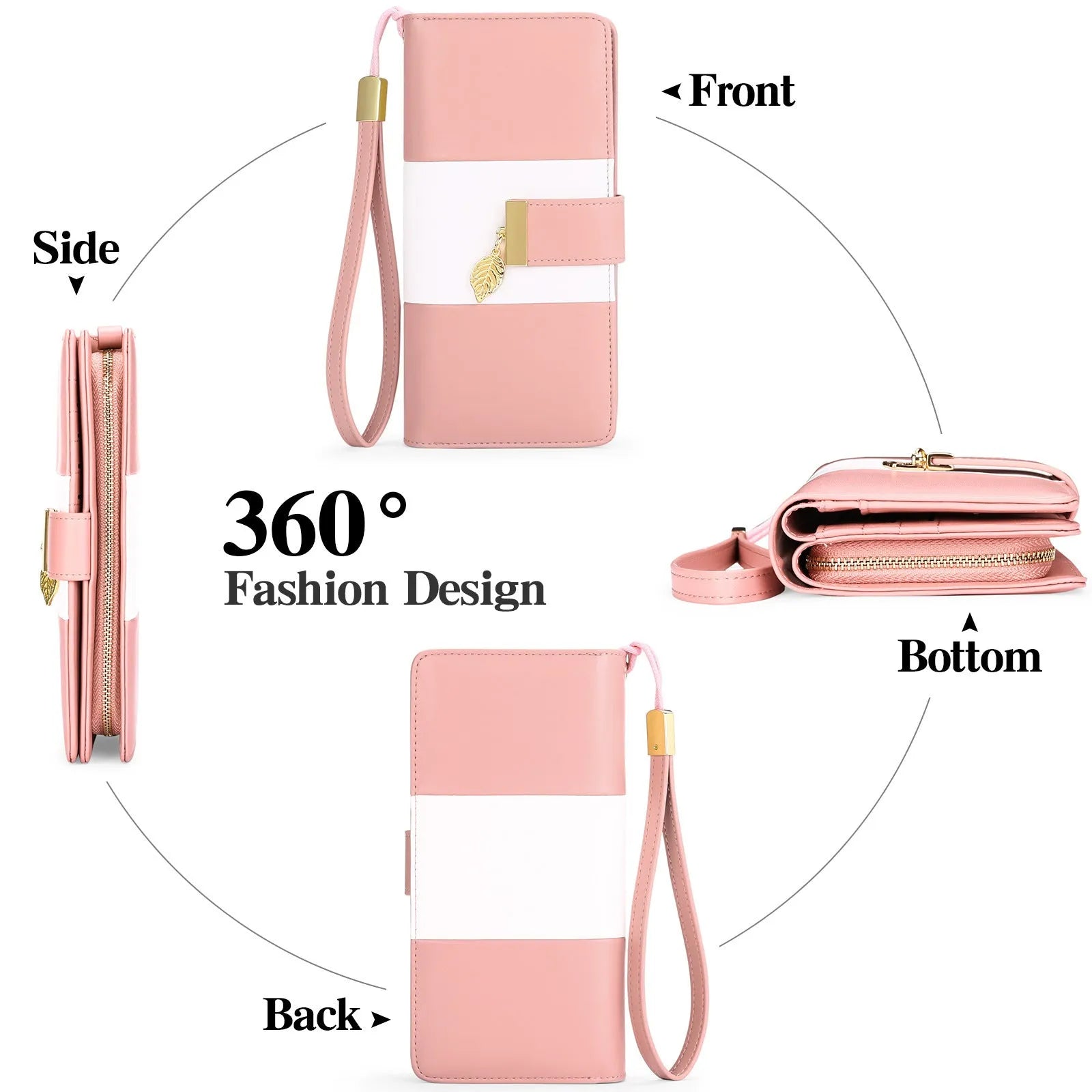 Black PU leather anti-theft clutch bag with a lock clasp and an integrated fold wallet inside.