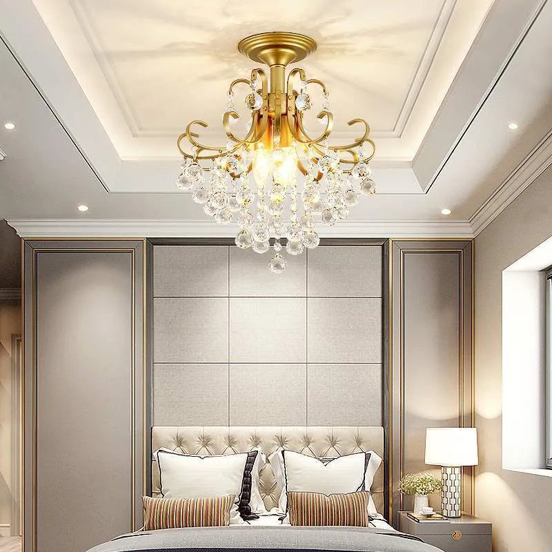 Gold glass chandelier with iron body, 33cm diameter, 40cm height, adjustable 0.5m drop, LED ceiling light