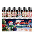 Christmas aromatherapy oil set showing six 60ml bottles with droppers for festive home fragrance
