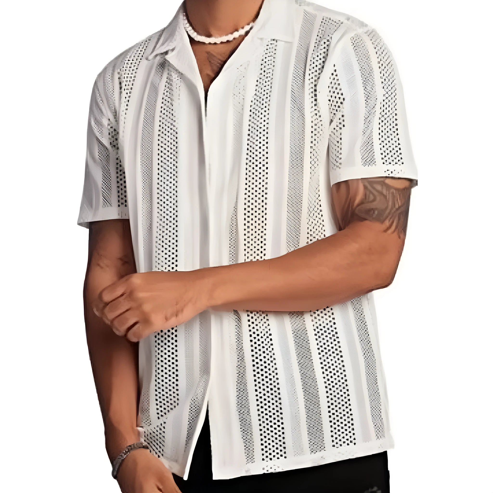 Men's short-sleeved button knitted shirt in cardigan style with jacquard texture