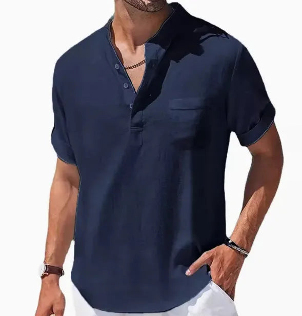 Loose lapel five-quarter sleeve T-shirt in youth fashion style, available in multiple colours and sizes S-5XL