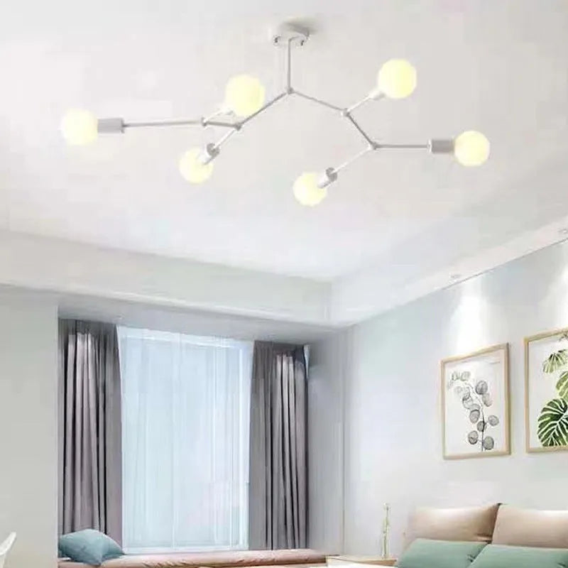 Iron ceiling light fixture in Nordic style with multiple arms, available in black or white.